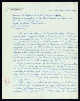 Carta de C. F. Adolf van Dam a Rafael Lapesa en la que le expresa su preocupación por que el paqu...