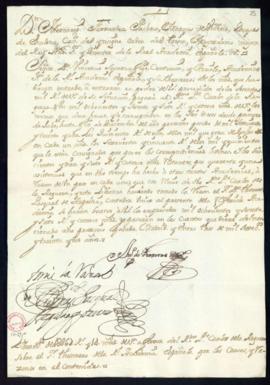 Orden del marqués de Villena de libramiento a favor de Carlos de la Reguera de 1867 reales y 14 m...