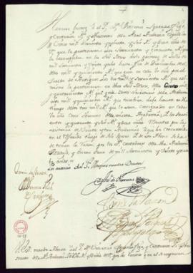 Orden del marqués de Villena de libramiento a favor de Vincencio Squarzafigo de 5296 reales de ve...