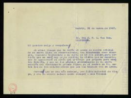 Minuta de la carta de Julio Casares a C. F. Adolf van Dam en la que agradece su lista de observac...