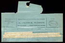 Telegrama de José María Pemán [a Julio Urquijo] en el que le avisa de que tiene que estar en Lisb...