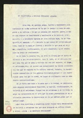 Carta de Polichinela a Melchor Fernández Almagro sobre el sainete y la crítica que ha publicado s...