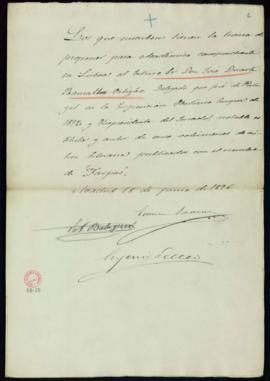 Propuesta firmada por Eduardo Saavedra, V[íctor] Balaguer y Eugenio Sellés de José Duarte Ramalho...