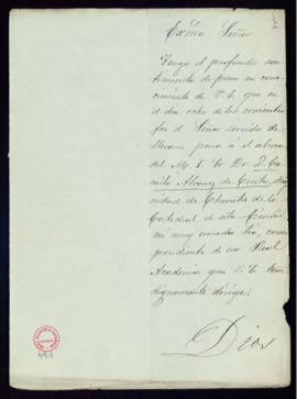 Carta de Elías Ordóñez Álvarez de Castro al director [el conde de Cheste] por la que comunica el ...