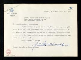 Carta de Juan Ignacio Luca de Tena, marqués de Luca de Tena, a Rafael Lapesa, secretario, a la qu...
