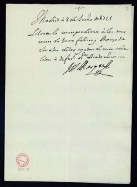 Orden del marqués de Villena del despacho de los libramientos correspondientes a las ayudas de co...