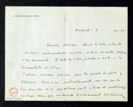 Carta de E. Giménez Caballero a Melchor Fernández Almagro en la que le dice que ha leído su libro...