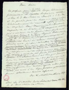 Minuta de la carta de pésame del secretario [Manuel Bretón de los Herreros] a Matilde Castro por ...