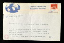 Telegrama de Luis Alfonso y de José A. Oría, secretario y presidente de la Academia Argentina de ...