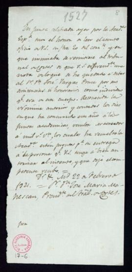 Copia del oficio [de Francisco Antonio Gonzalez] a José Maria Manescau, presidente del Tribunal d...
