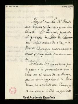 Minuta de la carta [de Manuel de Lardizábal y Uribe] al conde del Águila en la que le comunica el...
