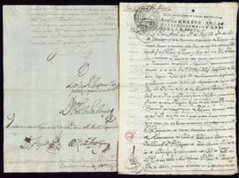 Certificación de Juan Antonio Polo, escribano del rey, de la identidad de los testamentarios de M...