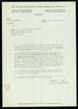 Carta de C. F. Adolf van Dam a Julio Casares con la que le remite 614 notas para el Diccionario