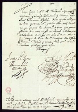 Orden del marqués de Villena del abono a Vincencio Squarzafigo de 27 460 reales y 20 maravedís de...