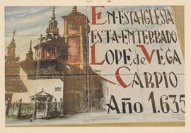 Fotografia de la placa de la iglesia de San Sebastián sobre el enterramiento de Lope de Vega