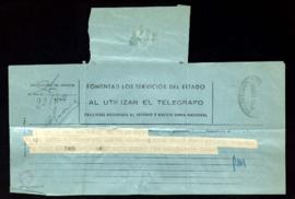 Telegrama de José María Pemán [a Julio Urquijo] en el que le dice que no podrá asistir a la reuni...