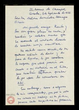 Carta de Luis Araquistáin a Melchor Fernández Almagro en la que le dice que celebra mucho que se ...