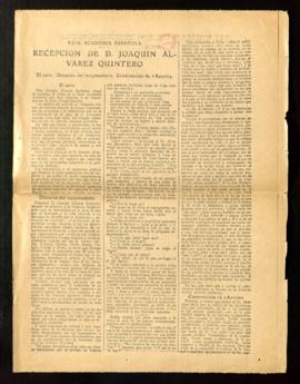 Ejemplar del diario ABC con la noticia Recepción de D. Joaquín Álvarez Quintero