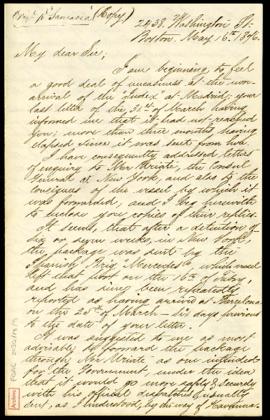 Carta de Charles Frederick Bradford a Manuel Tamayo y Baus, secretario, en la que le manifiesta s...