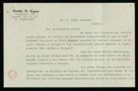 Carta de Rodolfo M. Ragucci a Julio Casares en la que le pregunta por el acuse de recibo de unas ...