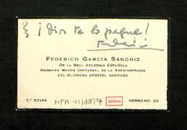 Tarjeta de visita de Federico García Sanchiz a Melchor Fernández Almagro con su agradecimiento