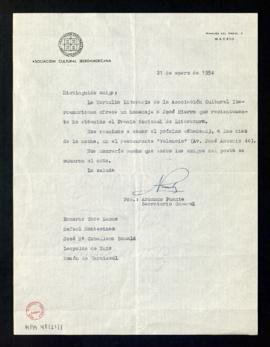 Carta de Armando Puente, secretario general de la Asociación Cultural Iberoamericana, a Melchor F...