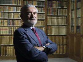 Darío Villanueva, director de la Real Academia Española, posa para la sesión fotográfica