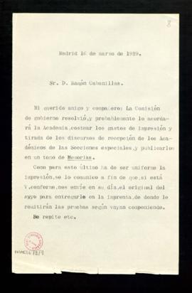 Carta del secretario a Ramón Cabanillas en el que le solicita el original de su discurso para cum...