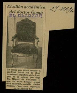 Recorte del diario El Alcázar con la noticia El sillón académico del doctor Gomá