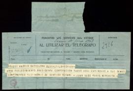 Telegrama de pésame de Juan Sedó Peris-Mencheta al secretario [Julio Casares] por el fallecimient...