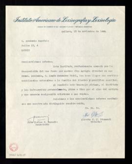 Carta de Juan Carlos F. Merediz y Alberto F. J. Otamendi, secretario y director del Instituto Ame...