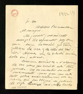Carta de Eugenio Montes a Melchor Fernández Almagro en la que le dice que quería enviarle algunas...