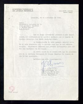 Carta de Julio César Chaves, vicepresidente de la Academia Paraguaya de la Lengua, a Rafael Lapes...
