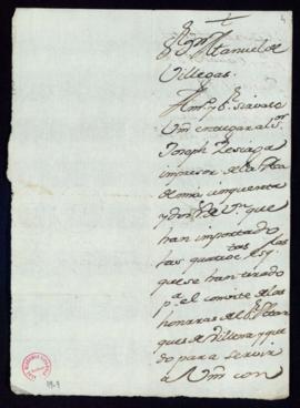 Carta de Francisco Antonio de Angulo a Manuel de Villegas por el que le indica que se ha de pagar...