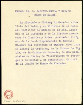 Lista de honores académicos de Gabriel Maura y Gamazo, duque de Maura