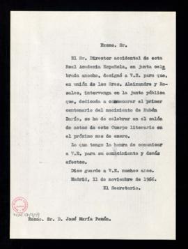 Copia sin firma del oficio de Rafael Lapesa a José María Pemán de traslado de su designación por ...