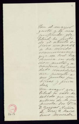 Carta de C[ándido] Nocedal al secretario [Manuel Tamayo y Baus] en la que agradece el acuerdo de ...
