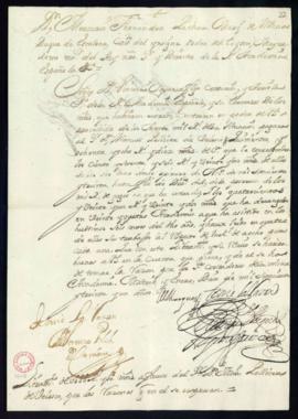 Orden del marqués de Villena de libramiento a favor de Manuel Pellicer de Velasco de 588 reales y...
