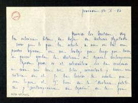 Carta de Pilar [Azpitarte] a Melchor Fernández Almagro en la que le pide ayuda con trabajo que ti...