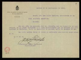 Carta de Francisco Gómez Ballester, habilitado de la Real Academia de Bellas Artes de San Fernand...