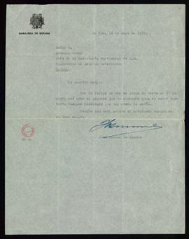 Carta de José Manuel de Abaroa a Antonio Jerez, jefe de la secretaría particular del ministro de ...