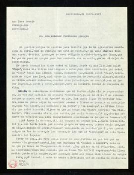 Carta de Ana-Inés Bonnin Armstrong a Melchor Fernández Almagro en la que le agradece su carta y q...