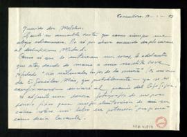 Carta de Francisco García Pavón a Melchor Fernández Almagro en la que le adelanta que está termin...