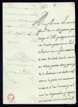 Carta de Casimiro de Ustáriz a Vincencio Squarzafigo en la que le comunica que ha llegado sin nov...