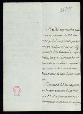 Carta de José Pablo Ballot a Francisco Antonio González en la que agradece el nombramiento como a...