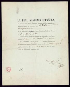 Minuta de la invitación a la toma de posesión de Ramón de Campoamor de su plaza de académico