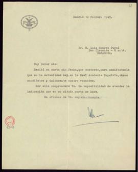 Carta del duque de Alba a Juan Moneva y Puyol en la que acusa recibo de su carta y le indica que,...