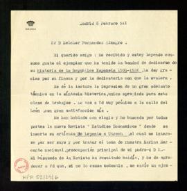 Carta de Gabriel Maura Gamazo a Melchor Fernández Almagro en la que le dice que ha empezado a lee...