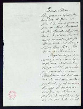 Carta de Francisco Asenjo Barbieri a Manuel Tamayo y Baus, secretario, de agradecimiento a la Aca...