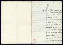 Minuta de la carta de Francisco Antonio de Angulo a José Melchor del Castillo en la que le comuni...